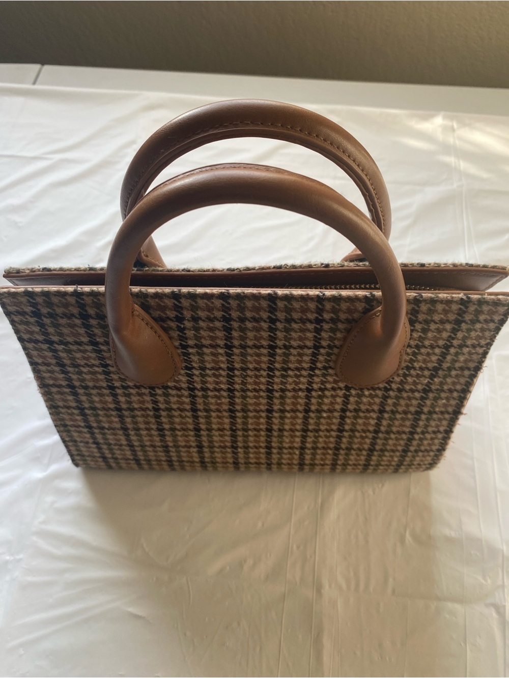 Antik Kraft Houndstooth Tweed Structured Satchel Top Handle Crossbody Bag